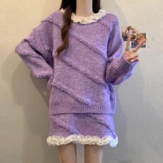 批发实拍大码秋冬新款显瘦女装时尚洋气质韩版慵懒风减龄两件套毛衣女