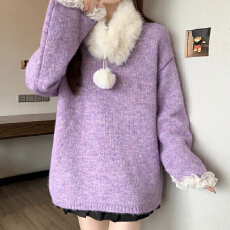 批发圣诞红色<b class='q'>毛衣</b>2026新年上衣时髦时尚洋气毛巾绣大码宽松遮肚子藏肉