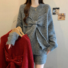 批发实拍大码秋<b class='q'>冬</b>新款显瘦女装时尚洋气质韩版慵懒风镶钻两件套毛衣女