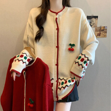 批发新年圣诞红色别致刺绣毛衣女<b class='q'>秋</b>冬胖MM新款好看减龄慵懒显瘦针织衫