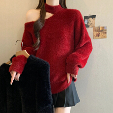 批发秋冬高级感小心机漏单肩<b class='q'>时尚</b>洋气质巨好看慵懒风宽松大码毛衣女