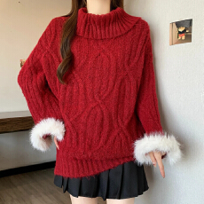 批发2026新春大码女装宽松显瘦麻花气质毛毛袖口长袖针织衫慵懒毛衣女