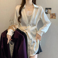 批发高级感2026春季新款大码V领法式设计感减龄链条长袖宽松衬衫女