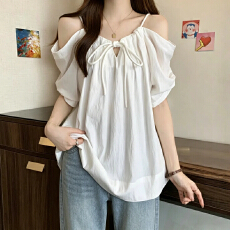 批发大码女装设计感一字肩花苞短袖衬衫女微胖MM百搭显瘦减龄小衫上衣