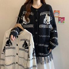 批发高级感提花加厚开衫外套女秋<b class='q'>冬</b>新款大码慵懒风气质显瘦百搭毛衣女