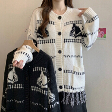 批发高级感提花加厚开衫外套女秋<b class='q'>冬</b>新款胖MM慵懒风气质显瘦百搭毛衣女