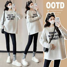 批发实拍 孕妇秋冬加绒加厚印花字母卫衣打底上衣