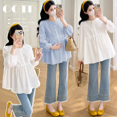 批发实拍 春季孕妇新款蕾丝花边韩系甜美百搭娃娃衫上衣