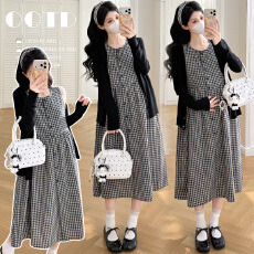 批发实拍 <b class='q'>孕妇装</b>新款格纹设计感无袖背心<b class='q'>连衣裙</b>+大码防晒开衫