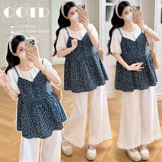 批发实拍 新款孕妇时尚<b class='q'>甜美</b>碎花假两件小衫<b class='q'>上衣</b>+慵懒<b class='q'>裤</b>子套<b class='q'>装</b>