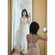 批发【原版面料】洛月花神~纯欲风露背挂脖吊带裙<b class='q'>印花</b><b class='q'>雪纺</b>海边连衣裙