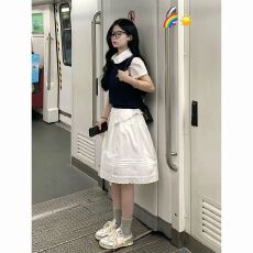 批发韩系气质休闲<b class='q'>运动服</b>套装女夏季2025新款衬衫短袖背心半身裙三件套
