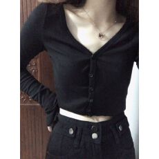 批发【官图 星空罗纹260<b class='q'>克</b>4*2】显瘦韩系简约开衫外套长袖t恤女上衣