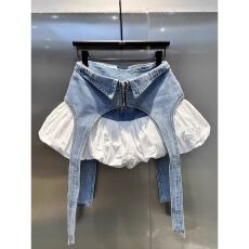 批发2025年早秋新款不规则拼接设计牛仔裙女韩版<b class='q'>百搭</b>时尚防走光A字裙