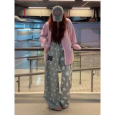 批发美式复古星星满印设计感弯刀卫<b class='q'>裤</b>女秋冬新款<b class='q'>宽松</b>阔腿<b class='q'>裤</b><b class='q'>街舞</b><b class='q'>裤</b>子潮