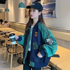 批发官图实价 拼接外搭女秋冬新款宽松美式绣花上衣百搭休闲外套风衣