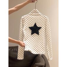 批发官图 广州罗纹德绒270<b class='q'>克</b>1*1】半高领长袖T恤波点星星毛绒上衣