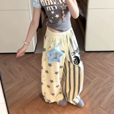 批发无挂件【华棉复合】夏季满印星星宽松阔腿裤百搭<b class='q'>运动</b>裤