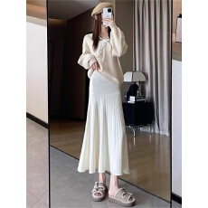 批发糯糯奶黄色针织裙子鱼尾裙秋<b class='q'>冬</b>加厚中长款半身裙女
