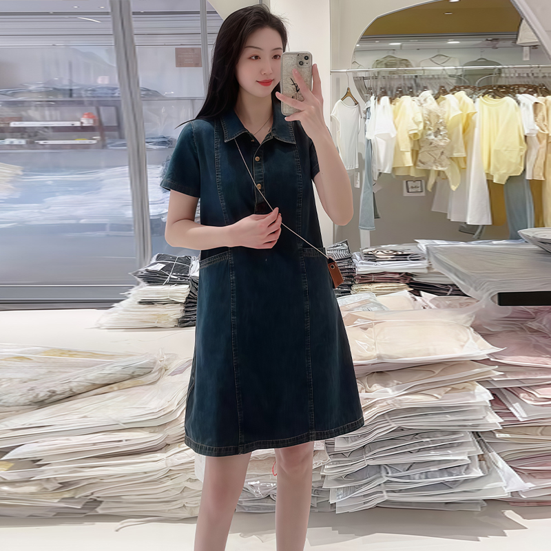 RY70081# 高含棉2026夏季新款高级感慵懒风短袖连衣裙女士百搭裙子潮