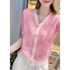 批发官图  欧货时尚洋气小个子短袖针织<b class='q'>衫</b>女2026夏季新款宽松开<b class='q'>衫</b>上衣