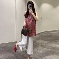 批发官图  小个子时尚套装女2026夏季新款印花无袖背心阔腿裤两件套潮