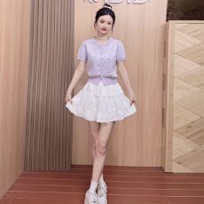官图  小众百搭套装女2026夏季新款短袖开衫上衣高腰半身裙两件套