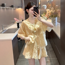 批发官图  新中式国风套装女2026夏季新款小个子提花上衣短裤两件套潮