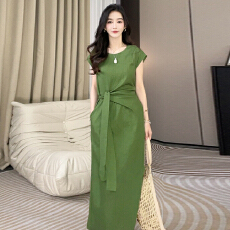 批发官图  系带设计感大方短袖连衣裙女士2026夏季新款显瘦遮肉裙子潮