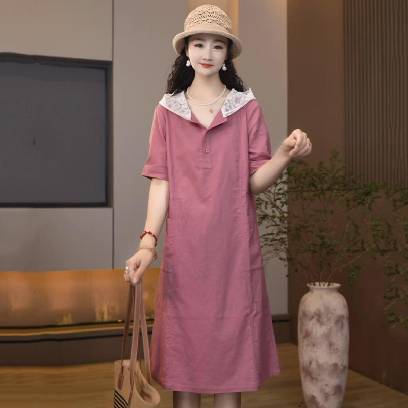 RY70064#  含棉设计感短袖牛仔连衣裙女士2026夏季新款洋气中长款裙子