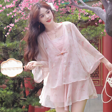 批发官图  新中式休闲套装女士2026夏季新款<b class='q'>七分袖</b>外套背心短裙三件套