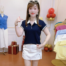 批发官图  纯棉2026夏季小众时尚休闲短袖t恤女高级感撞色遮肉上衣潮