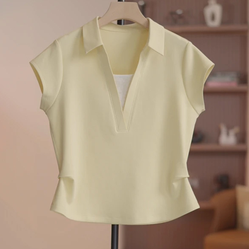 RY70073# 高含棉小个子极简风显瘦短袖t恤女2026夏季设计感遮肉上衣