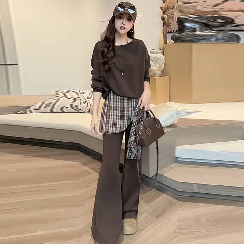 高含棉小众减龄百搭套装女早秋简约上衣阔腿裤两件套潮 服裝批發女裝批發服飾貨源
