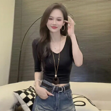 批发官图  高含棉2026夏季新款极简风时尚中袖t恤女遮肉打底衫上衣潮