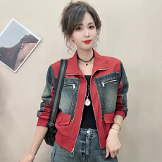 批发官图  高含棉设计感拼接牛仔短外套女2026秋季新款休闲百搭上衣潮