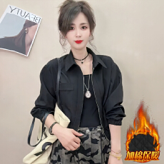 批发官图  小众时尚纯色简约长袖翻领外套女2026冬季新款减龄开衫上衣