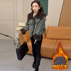 批发官图  复古港风牛仔短外套女2025秋冬季新款时尚撞色拼接休闲棉衣