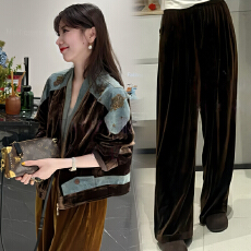 批发官图  时尚咖色套装女2026秋季新款<b class='q'>外套</b>打底上衣<b class='q'>显瘦</b>阔腿裤三件套