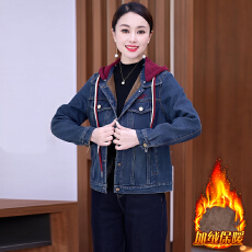 批发官图  小众潮流拼接设计感连帽<b class='q'>牛仔</b><b class='q'>外套女</b>2025冬季新款加厚上衣潮