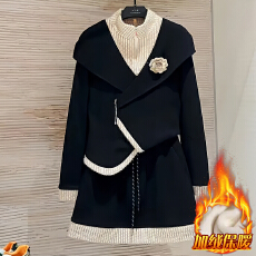 批发官图  小个子时尚洋气套装女2025<b class='q'>冬</b>季新款拼接遮肉上衣短裙两件套