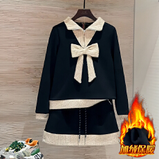 批发官图  高含棉2025<b class='q'>冬</b>季新款休闲风套装翻领花朵上衣半身裙两件套女