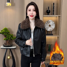 批发官图  机车风时尚高级感拼接皮衣女2025冬季新款宽松别致短外套潮