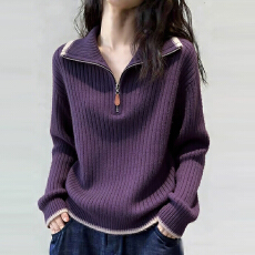 批发官图  绝美紫色套头长袖针织衫女2026春<b class='q'>秋</b>新款大小姐洋气内搭上衣