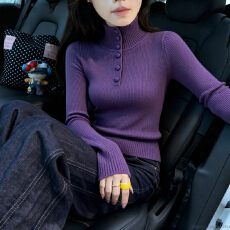 批发官图  精致漂亮名媛风紫色毛衣女2026春<b class='q'>秋</b>新款温柔舒适打底小衫潮