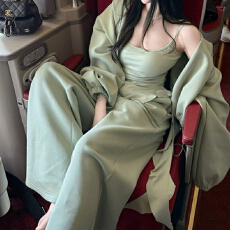 批发官图  2026<b class='q'>春</b>秋新款韩版时尚套装女不规则吊带开衫外套长裤两件套