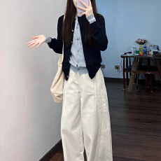 批发官图  减龄松弛感套装女2026春季新款撞色百搭上衣阔腿裤两件套潮