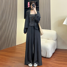 批发官图  松弛感休闲简约套装女2026<b class='q'>春</b>季条纹吊带开衫阔腿裤三件套潮