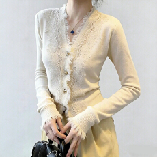 批发官图  独特漂亮绝美针织开衫<b class='q'>女</b>2026春秋新款V领蕾丝特别好看内搭