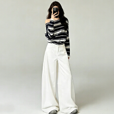 批发官图  小个子时髦百搭套装女2026春季新款撞色上衣阔腿裤两件套潮